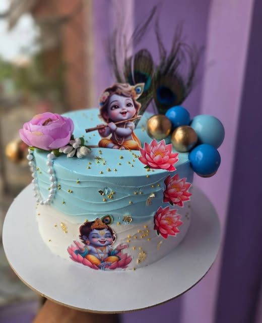 Baby Kanha cake with peacock feather