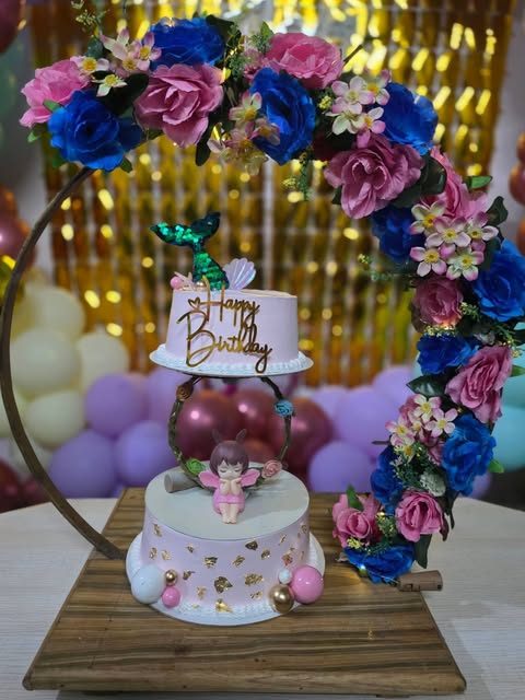 Mermaid tail floral ring two-cake set